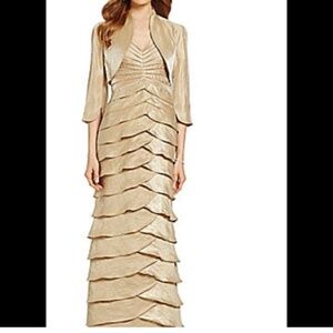 Adrianna Papell Bolero Jacket Tiered Maxi Wedding Formal Gown Dress Size 14